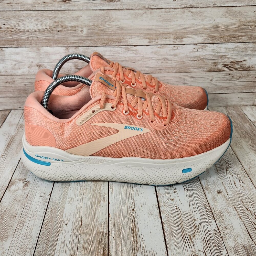 BROOKS Ghost Max Women's 9.5 Papaya Apricot Blue Athletic Running Sneakers Shoes